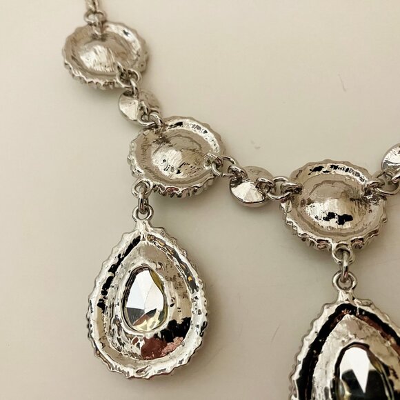 A & A Statement Necklace Brown Crystal Rhinestone Teardrop Silver Chain Vintage - Picture 10 of 11